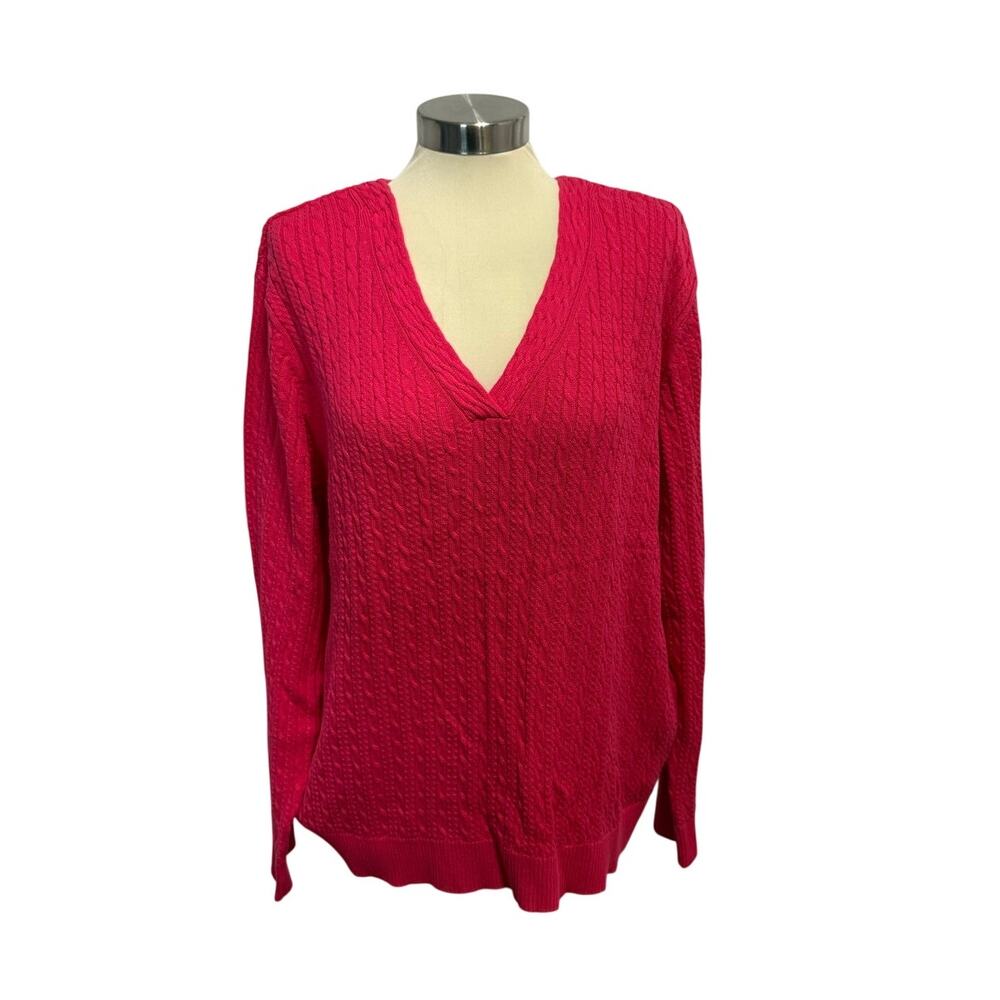 Talbots Vintage Cableknit Sweater 2X Fuchsia Pink | Pima Cotton V-Neck | NWT